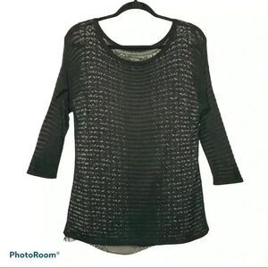 White House Black Market Sheer Black and White Top